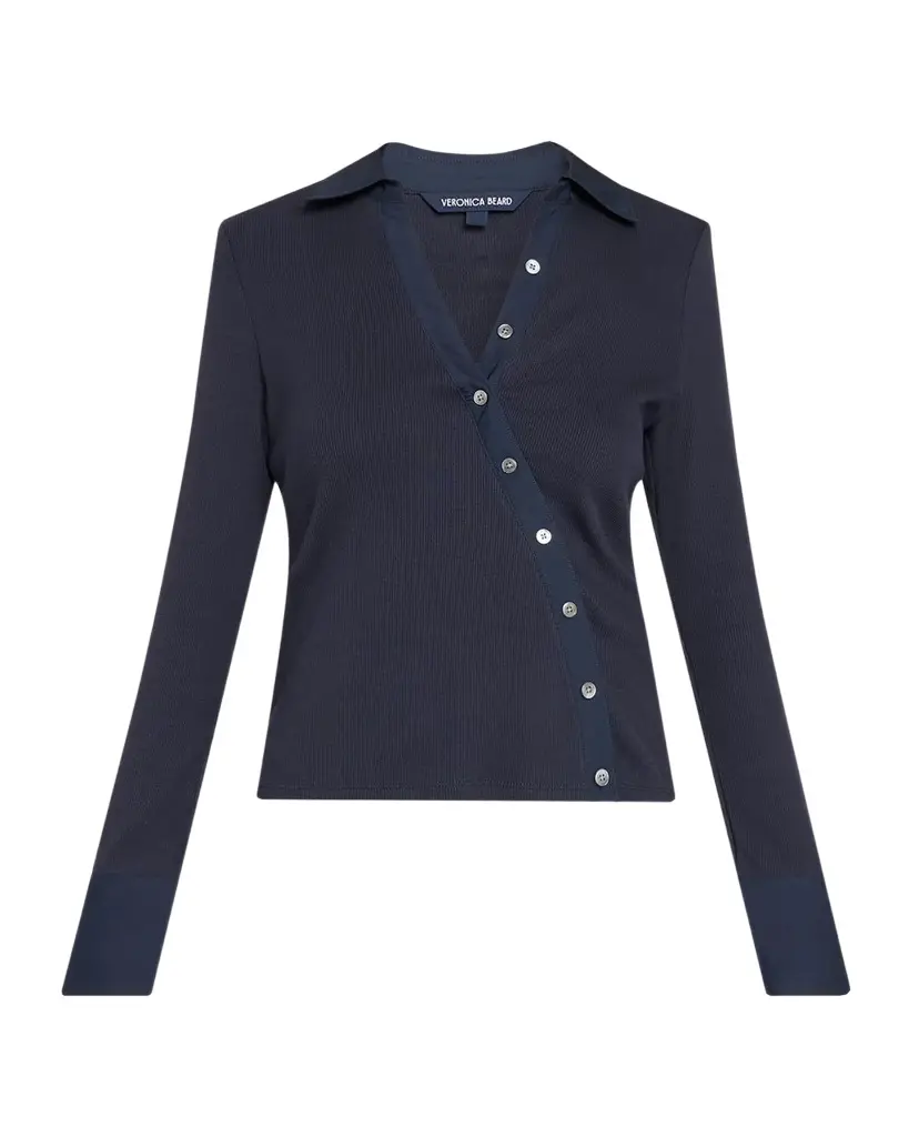 Veronica Beard Brenner Asymmetric Button-Front Top