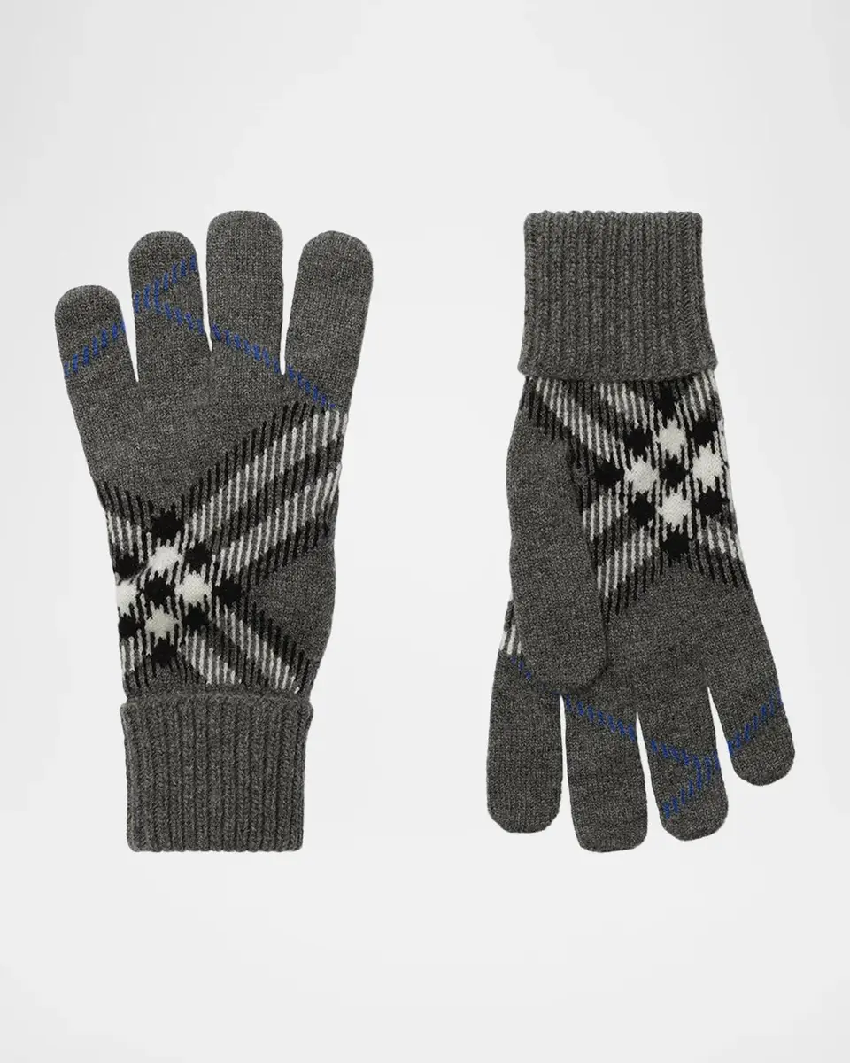 Burberry Men's Check Cashmere-Blend Knit Gloves | Thumbnail 2