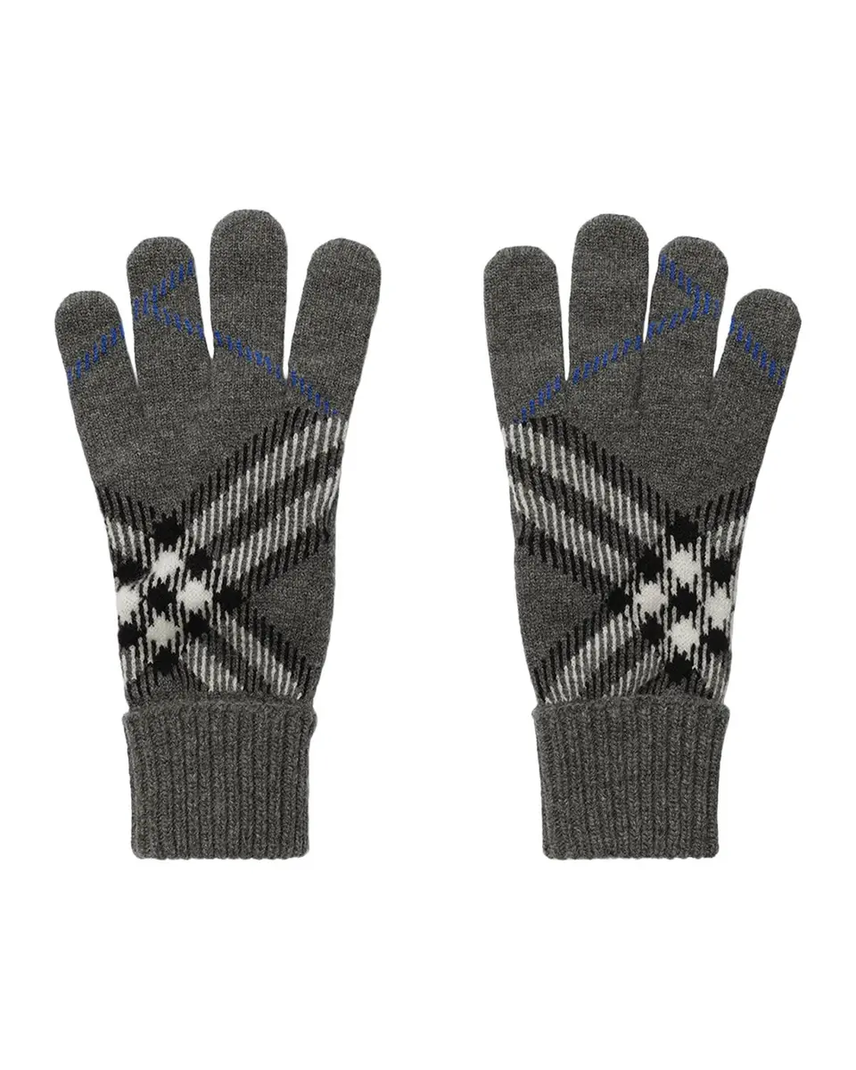 Burberry Men's Check Cashmere-Blend Knit Gloves | Thumbnail 3