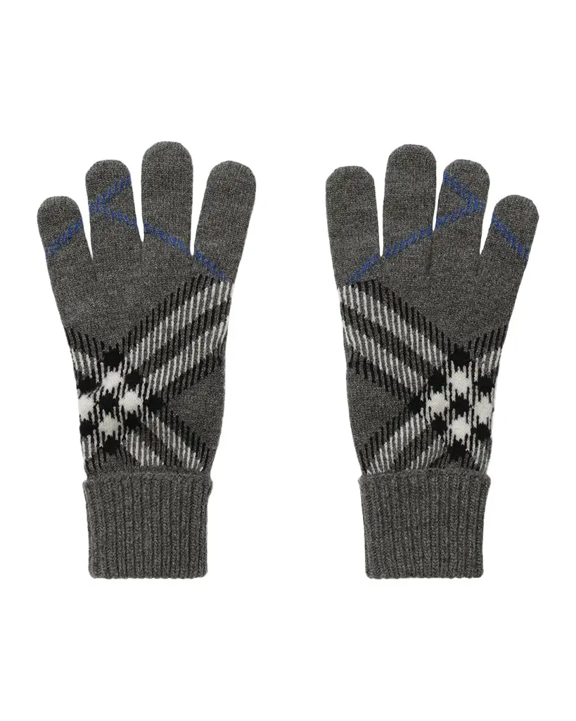 Burberry Men's Check Cashmere-Blend Knit Gloves