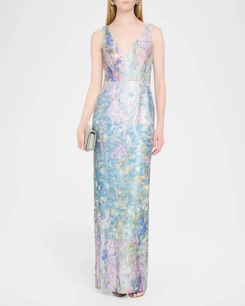 PAMELLA ROLAND Sleeveless Printed Sequin Column Gown | Thumbnail 2
