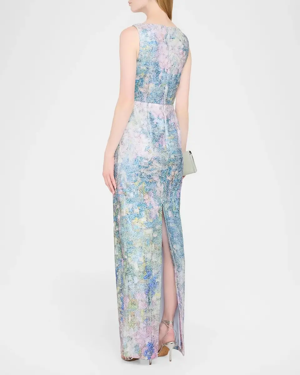 PAMELLA ROLAND Sleeveless Printed Sequin Column Gown | Thumbnail 3