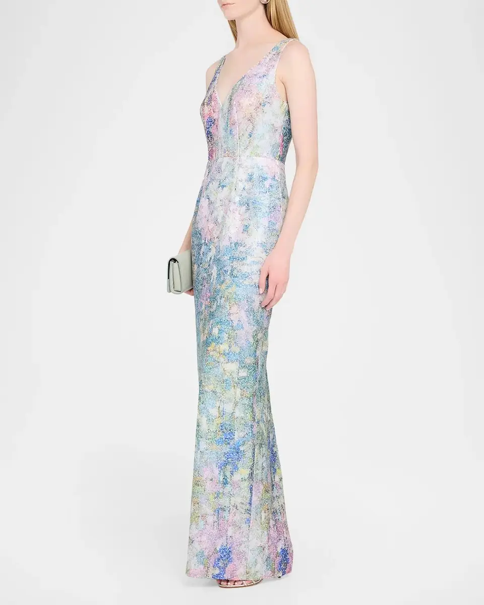 PAMELLA ROLAND Sleeveless Printed Sequin Column Gown | Thumbnail 4