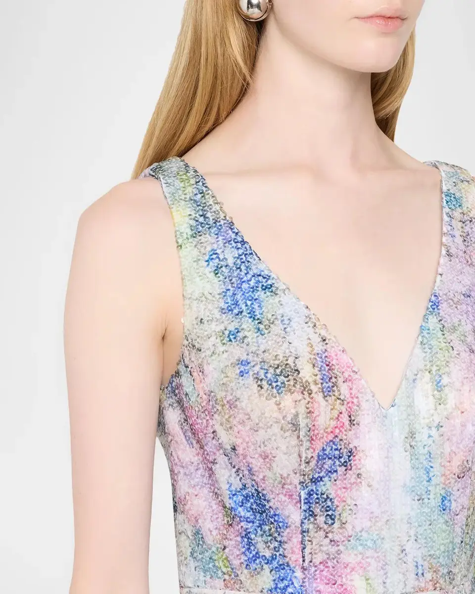 PAMELLA ROLAND Sleeveless Printed Sequin Column Gown | Thumbnail 5