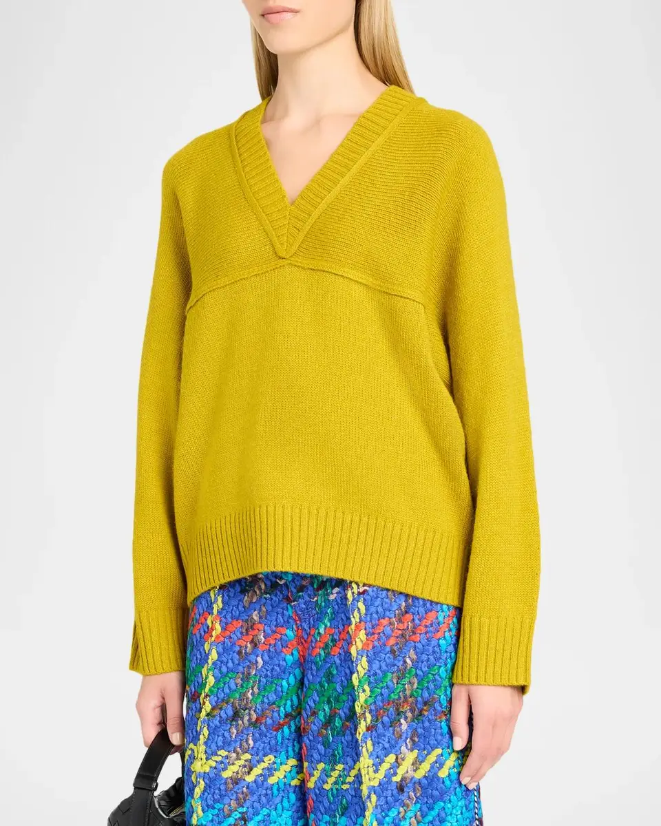 Christopher John Rogers Alpaca-Blend Yoke Oversized V-Neck Sweater | Thumbnail 4 Christopher John Rogers Alpaca-Blend Yoke Oversized V-Neck Sweater | Thumbnail 4
