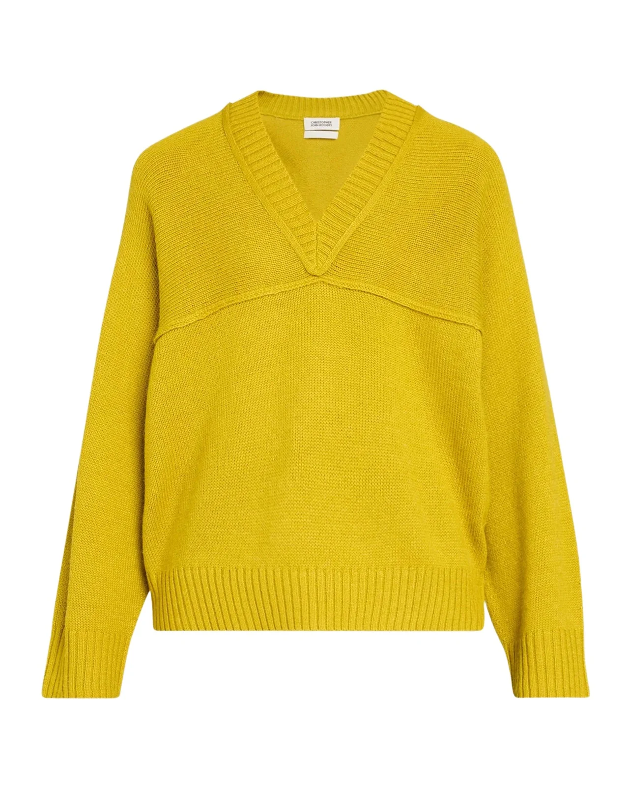Christopher John Rogers Alpaca-Blend Yoke Oversized V-Neck Sweater