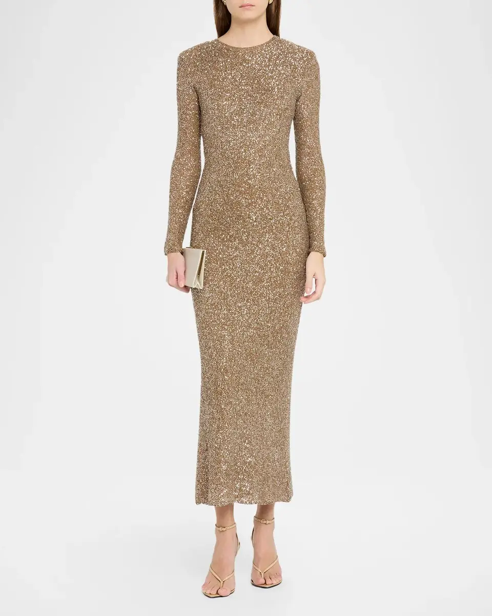 Saint Laurent Maille Sequin Knit Long-Sleeve Midi Dress | Thumbnail 2 Saint Laurent Maille Sequin Knit Long-Sleeve Midi Dress | Thumbnail 2