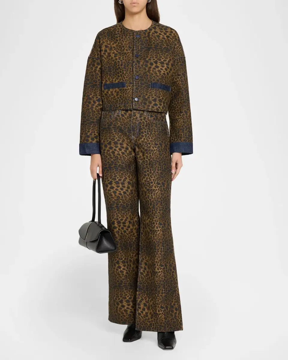 L'Agence Verona Leopard-Print Crop Denim Jacket | Thumbnail 2 L'Agence Verona Leopard-Print Crop Denim Jacket | Thumbnail 2