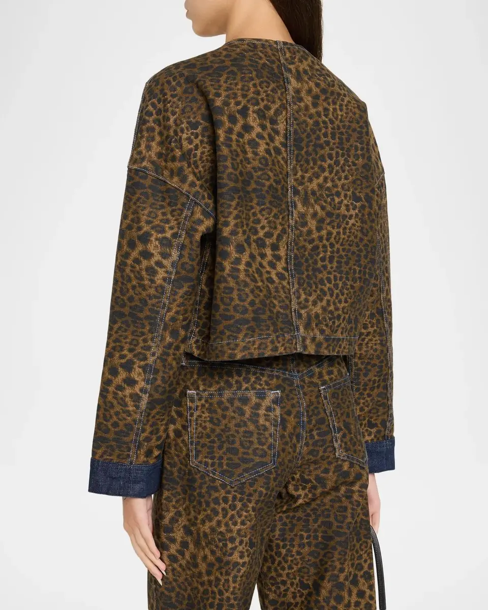 L'Agence Verona Leopard-Print Crop Denim Jacket | Thumbnail 3 L'Agence Verona Leopard-Print Crop Denim Jacket | Thumbnail 3