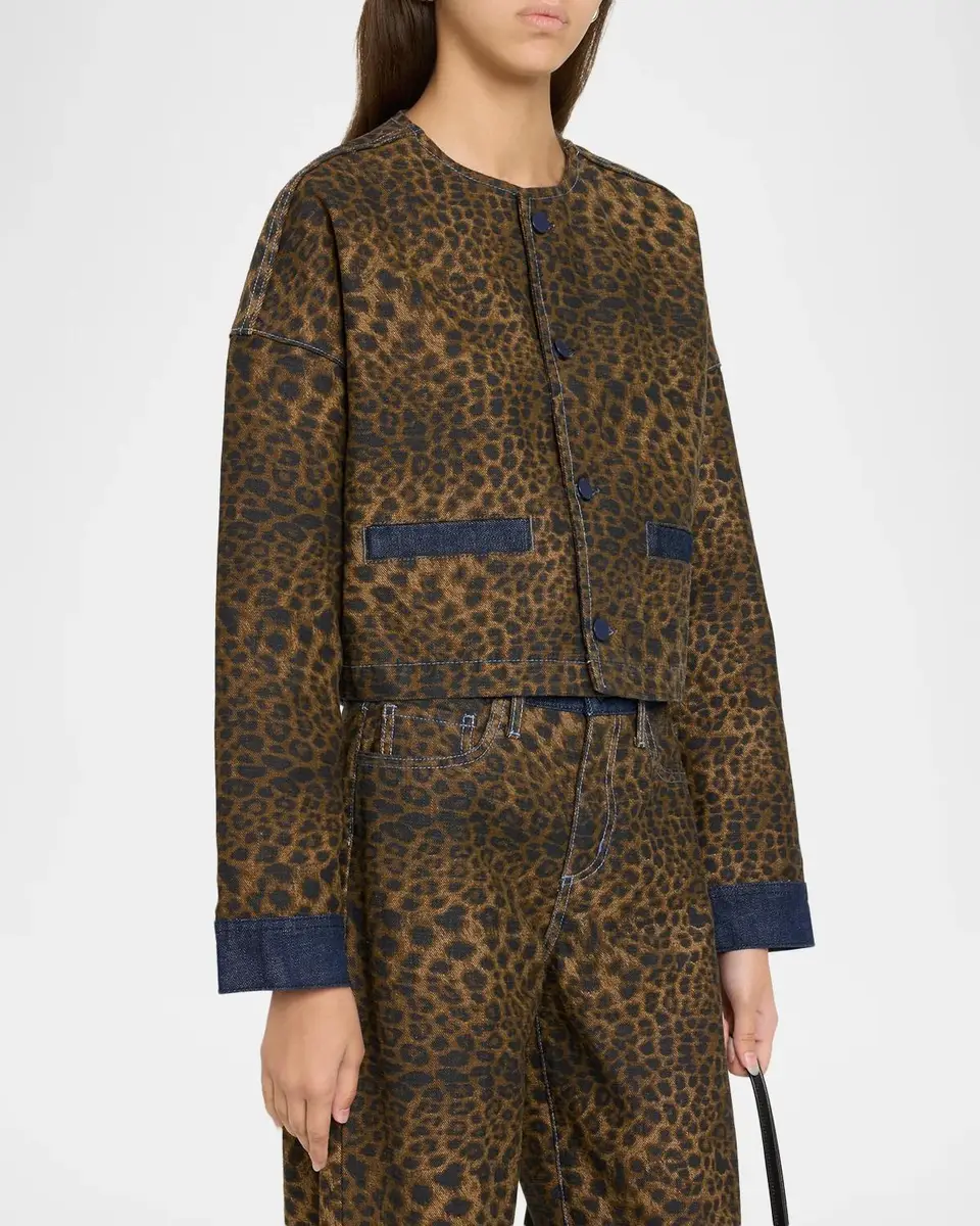 L'Agence Verona Leopard-Print Crop Denim Jacket | Thumbnail 4 L'Agence Verona Leopard-Print Crop Denim Jacket | Thumbnail 4