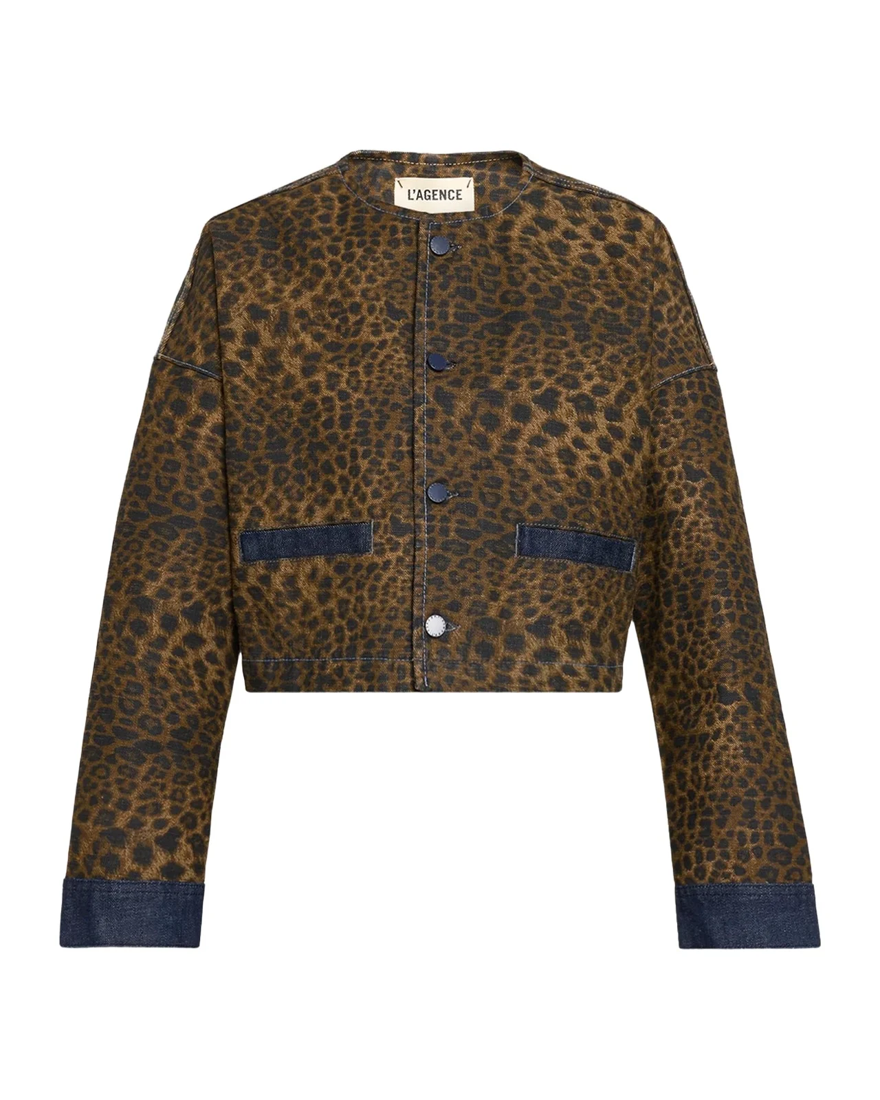 L'Agence Verona Leopard-Print Crop Denim Jacket