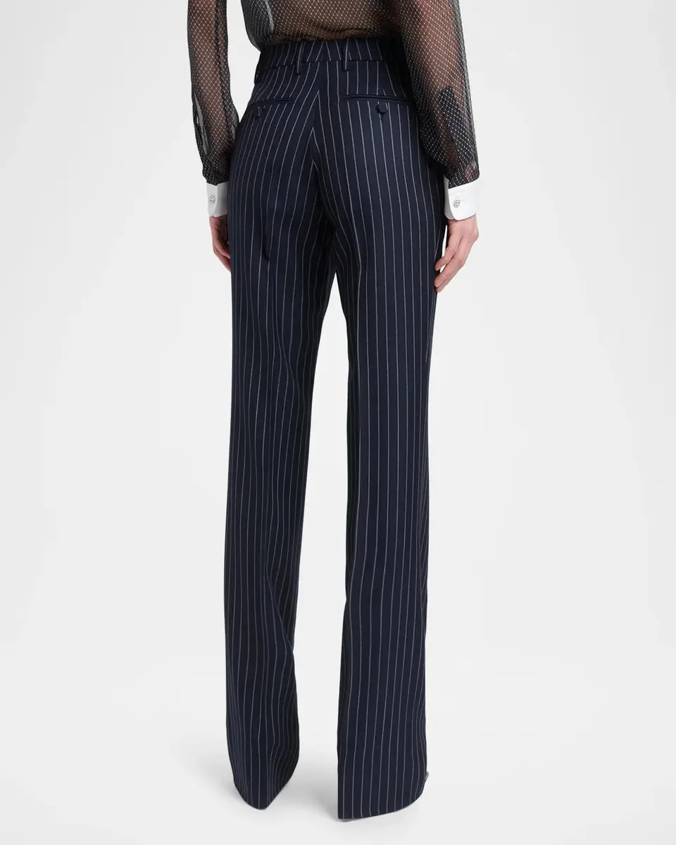 Tom Ford Corded Chalkstripe Wool Tailored Straight-Leg Boyfriend Pants | Thumbnail 3