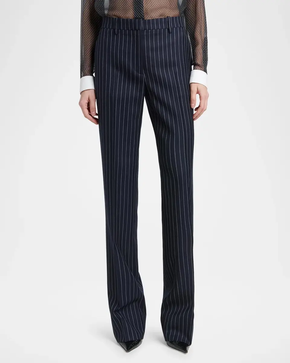 Tom Ford Corded Chalkstripe Wool Tailored Straight-Leg Boyfriend Pants | Thumbnail 4