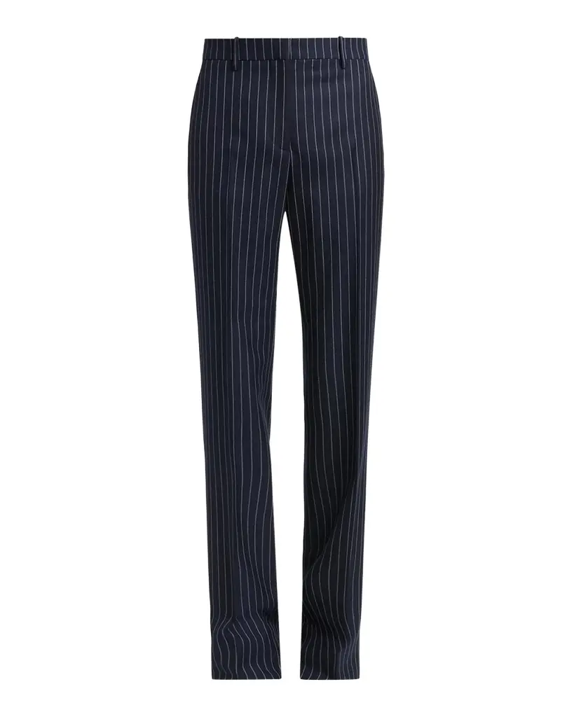 Tom Ford Corded Chalkstripe Wool Tailored Straight-Leg Boyfriend Pants