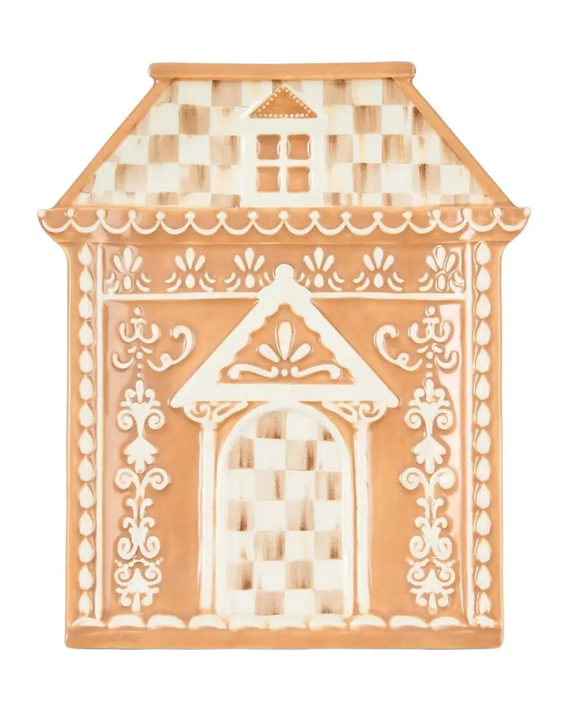 MacKenzie-Childs Mocha Check Gingerbread House Tray