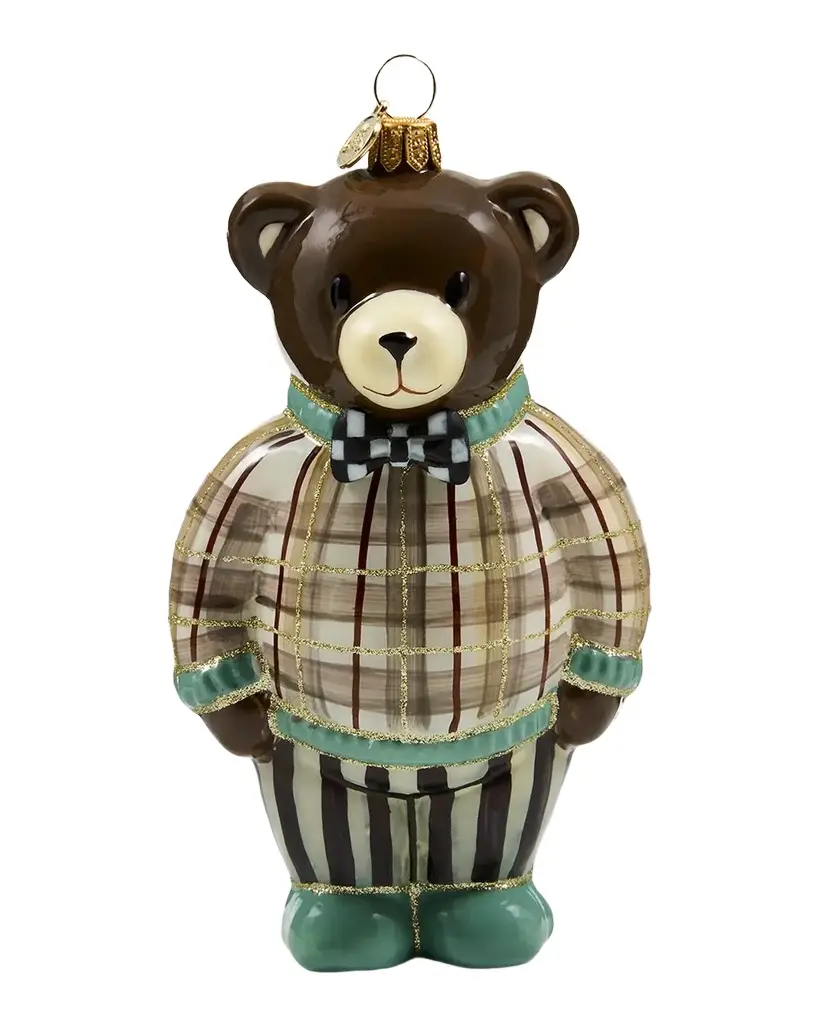 Mocha Tartan Bear Glass Ornament Mocha Tartan Bear Glass Ornament
