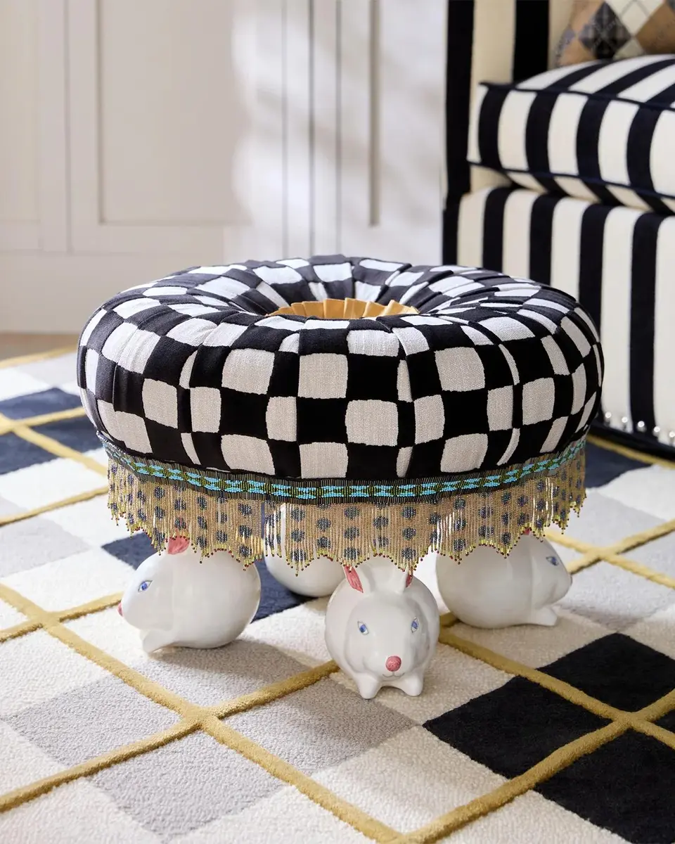 MacKenzie-Childs Rabbit Warren Courtly-Check Ottoman | Thumbnail 4 MacKenzie-Childs Rabbit Warren Courtly-Check Ottoman | Thumbnail 4