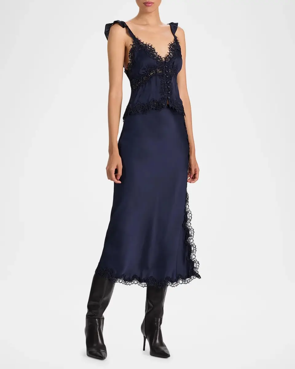 Alice + Olivia Rafaella Lace-Trim Ruffled Satin Top | Thumbnail 2 Alice + Olivia Rafaella Lace-Trim Ruffled Satin Top | Thumbnail 2
