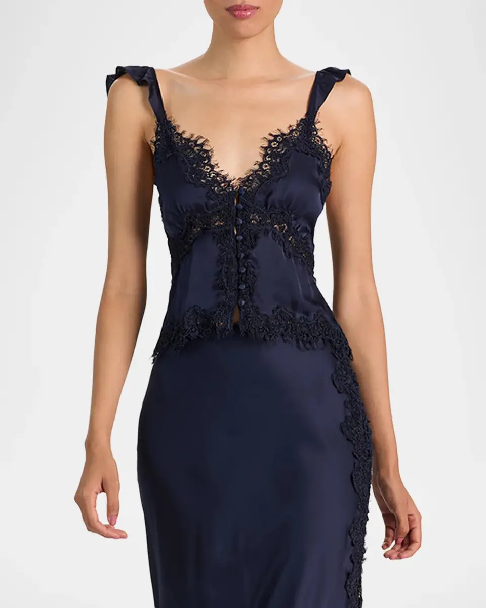 Alice + Olivia Rafaella Lace-Trim Ruffled Satin Top | Thumbnail 4 Alice + Olivia Rafaella Lace-Trim Ruffled Satin Top | Thumbnail 4
