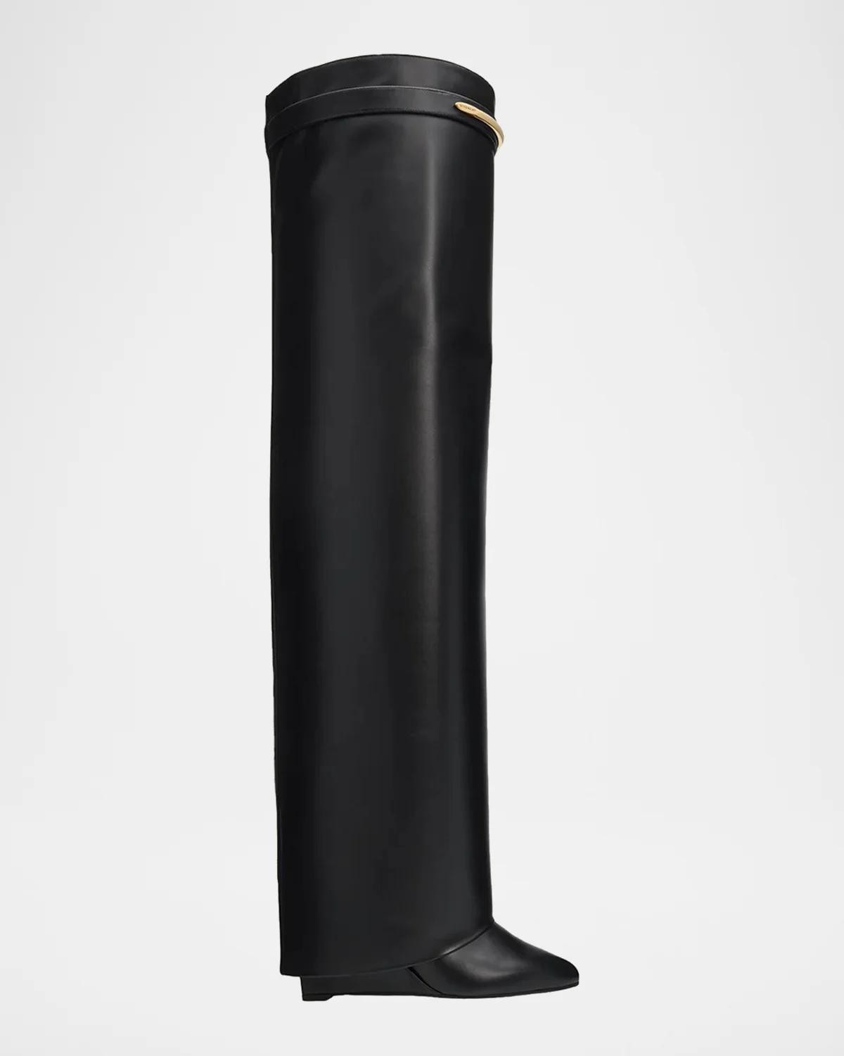 90mm Shark Pinch Leather Over-the-Knee Boots