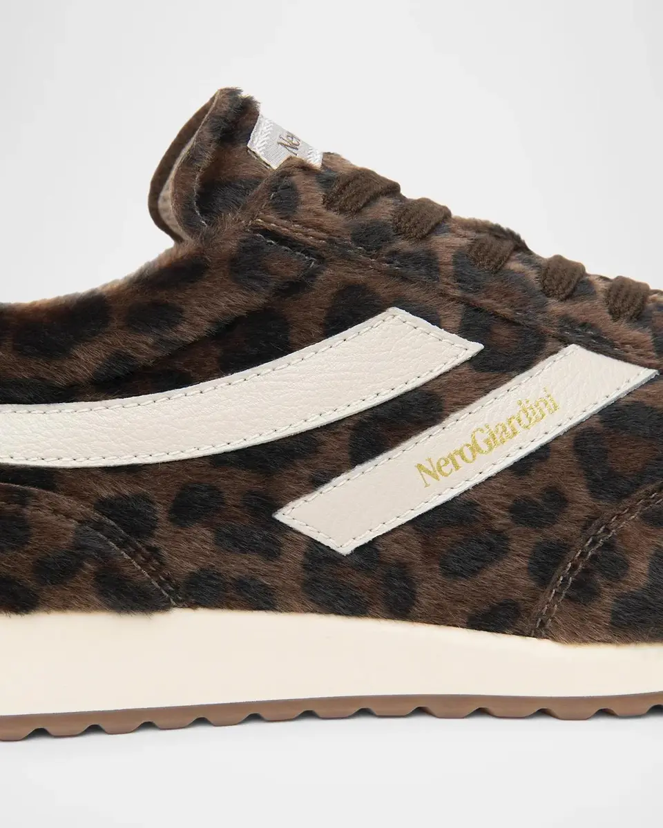 NeroGiardini Retro Leopard Calf Hair Runner Sneakers | Thumbnail 3