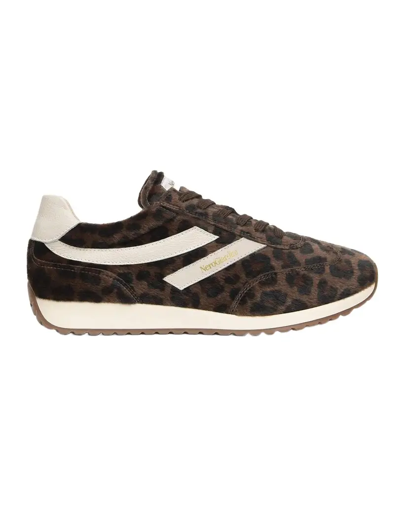 NeroGiardini Retro Leopard Calf Hair Runner Sneakers