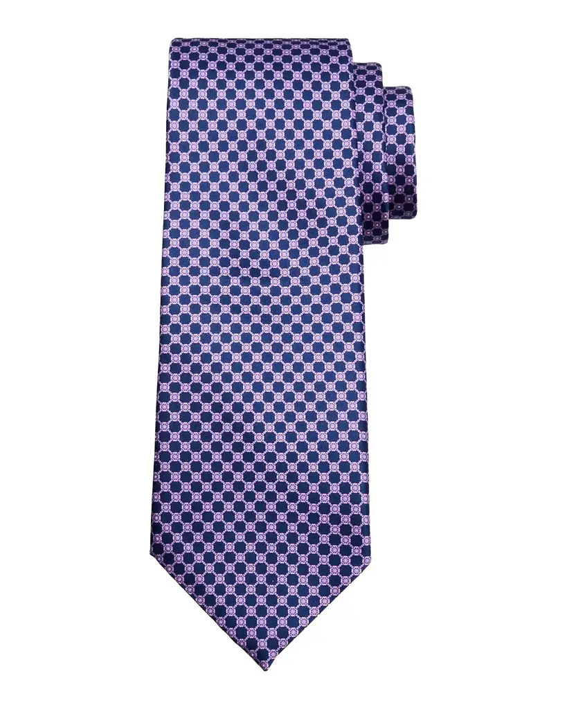 Men's Grid Check Square Silk Tie
