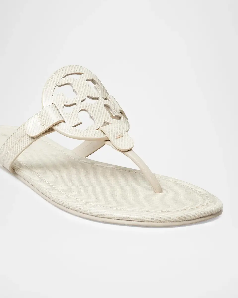 Tory Burch Miller Striped Patent-Coated Canvas Thong Sandals | Thumbnail 2 Tory Burch Miller Striped Patent-Coated Canvas Thong Sandals | Thumbnail 2