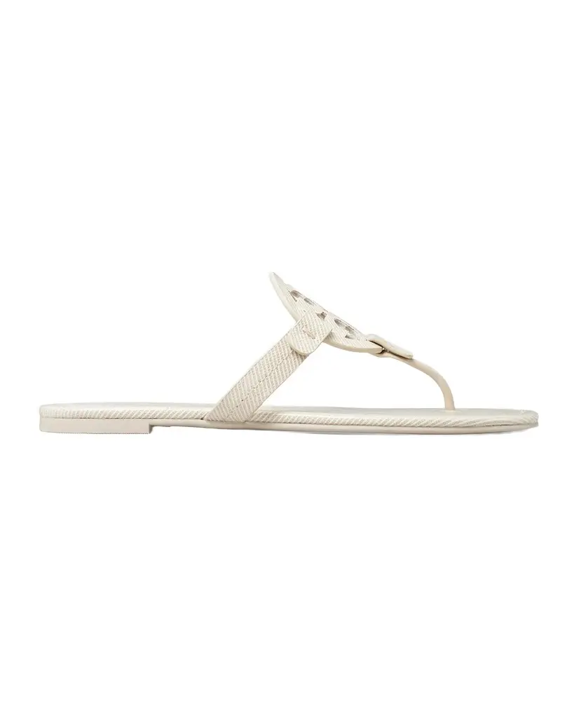 Tory Burch Miller Striped Patent-Coated Canvas Thong Sandals