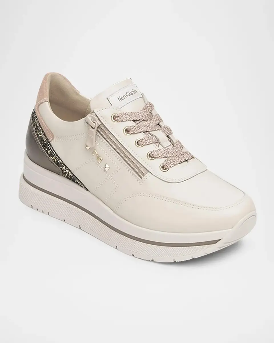 NeroGiardini Glitter Leather Platform Sneakers | Thumbnail 2 NeroGiardini Glitter Leather Platform Sneakers | Thumbnail 2