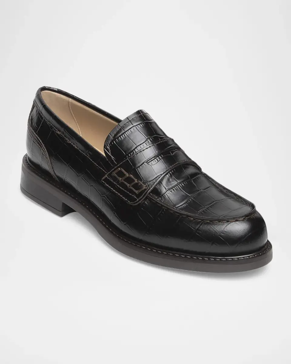 NeroGiardini Croc-Embossed Leather Penny Loafers | Thumbnail 2