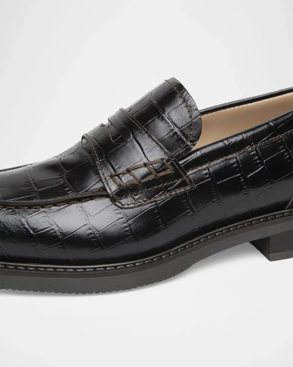 NeroGiardini Croc-Embossed Leather Penny Loafers | Thumbnail 3