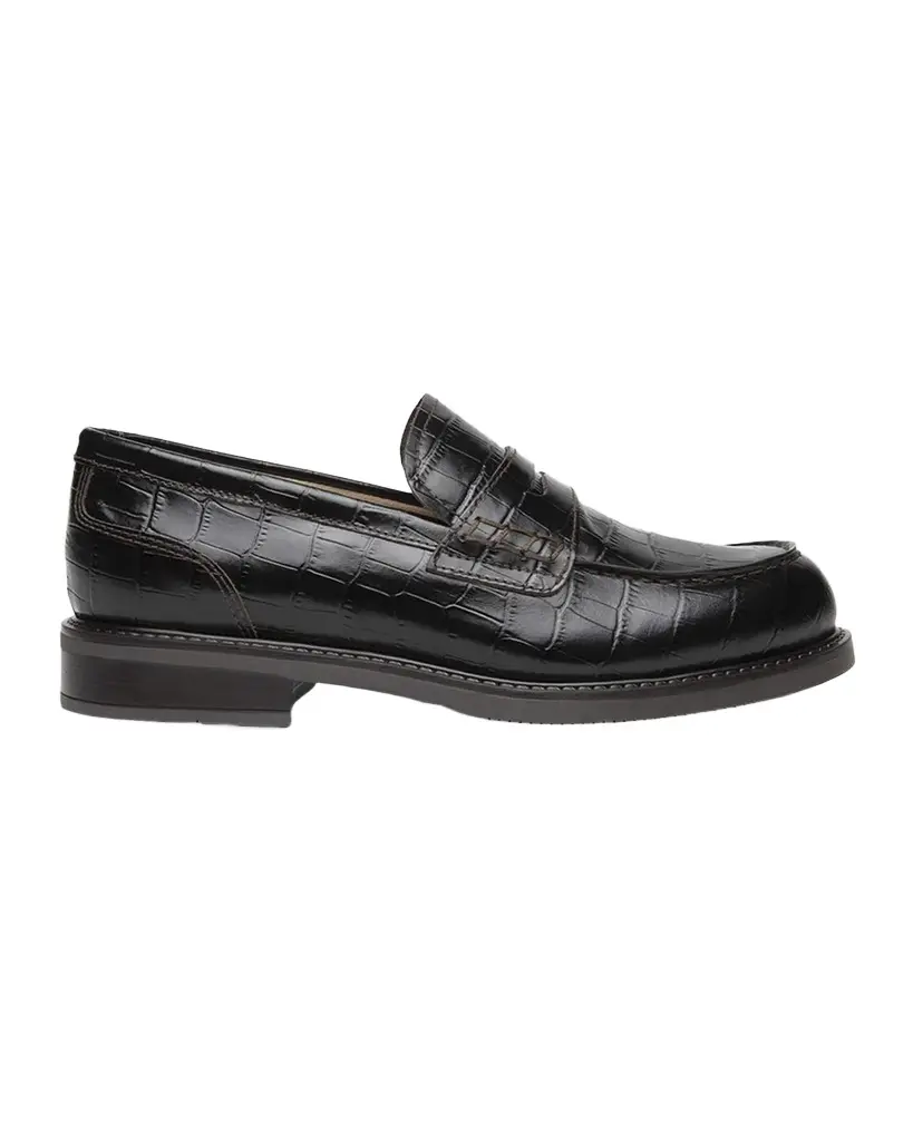 NeroGiardini Croc-Embossed Leather Penny Loafers
