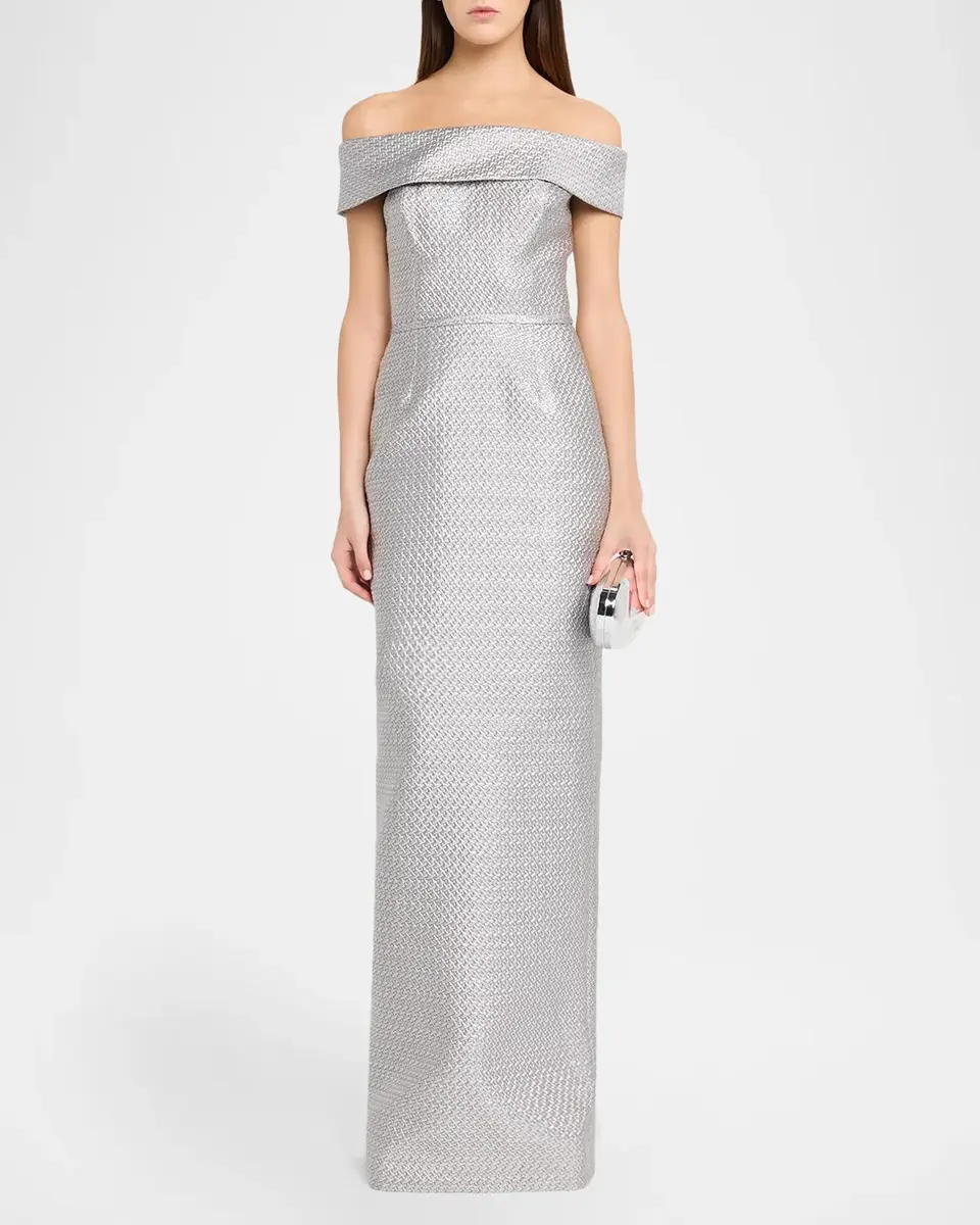 Rickie Freeman for Teri Jon Basket Weave Jacquard Off-the-Shoulder Column Gown | Thumbnail 2 Rickie Freeman for Teri Jon Basket Weave Jacquard Off-the-Shoulder Column Gown | Thumbnail 2