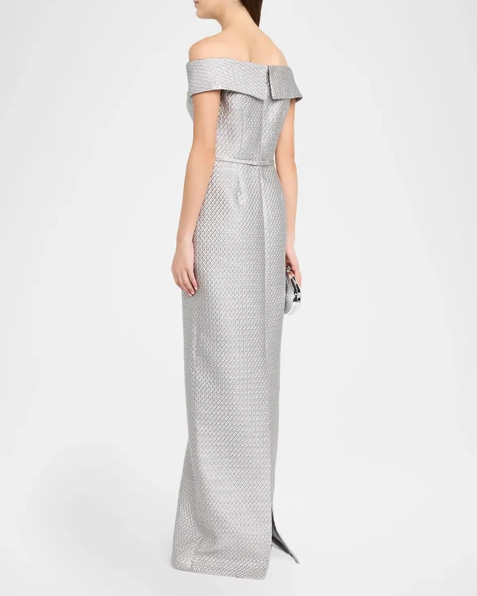 Rickie Freeman for Teri Jon Basket Weave Jacquard Off-the-Shoulder Column Gown | Thumbnail 3 Rickie Freeman for Teri Jon Basket Weave Jacquard Off-the-Shoulder Column Gown | Thumbnail 3