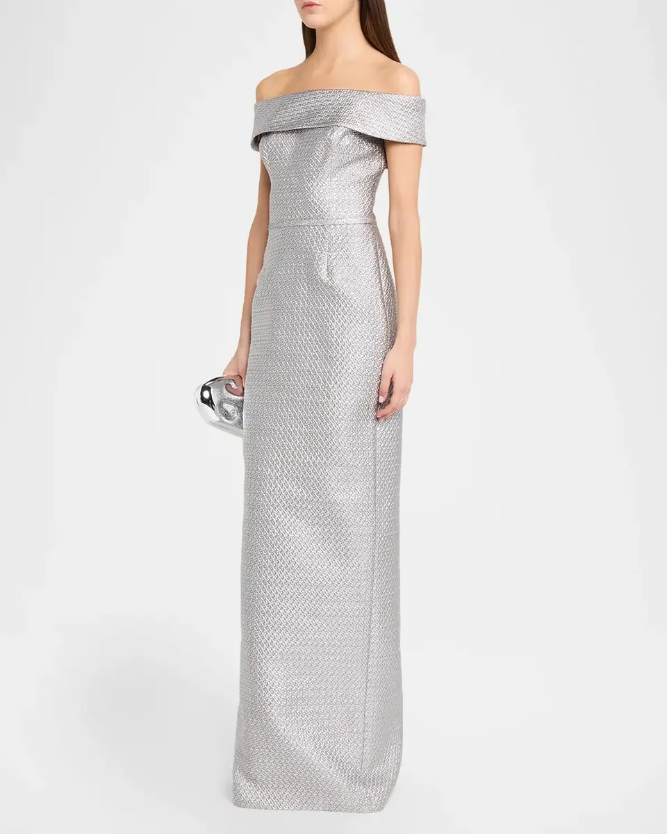 Rickie Freeman for Teri Jon Basket Weave Jacquard Off-the-Shoulder Column Gown | Thumbnail 4 Rickie Freeman for Teri Jon Basket Weave Jacquard Off-the-Shoulder Column Gown | Thumbnail 4