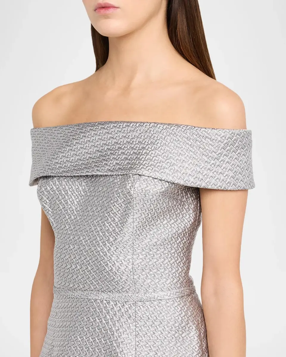 Rickie Freeman for Teri Jon Basket Weave Jacquard Off-the-Shoulder Column Gown | Thumbnail 5 Rickie Freeman for Teri Jon Basket Weave Jacquard Off-the-Shoulder Column Gown | Thumbnail 5