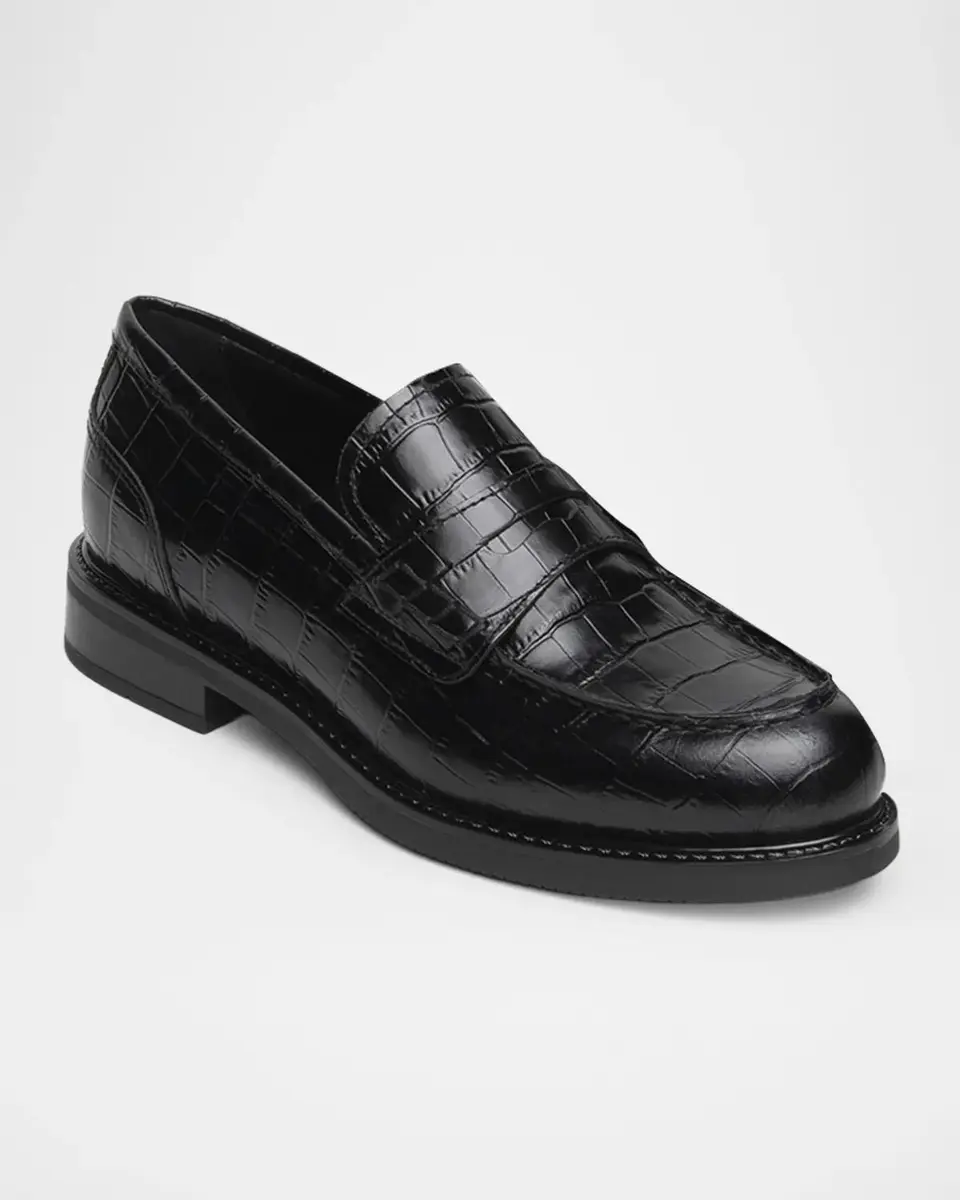 NeroGiardini Croc-Embossed Leather Penny Loafers | Thumbnail 2