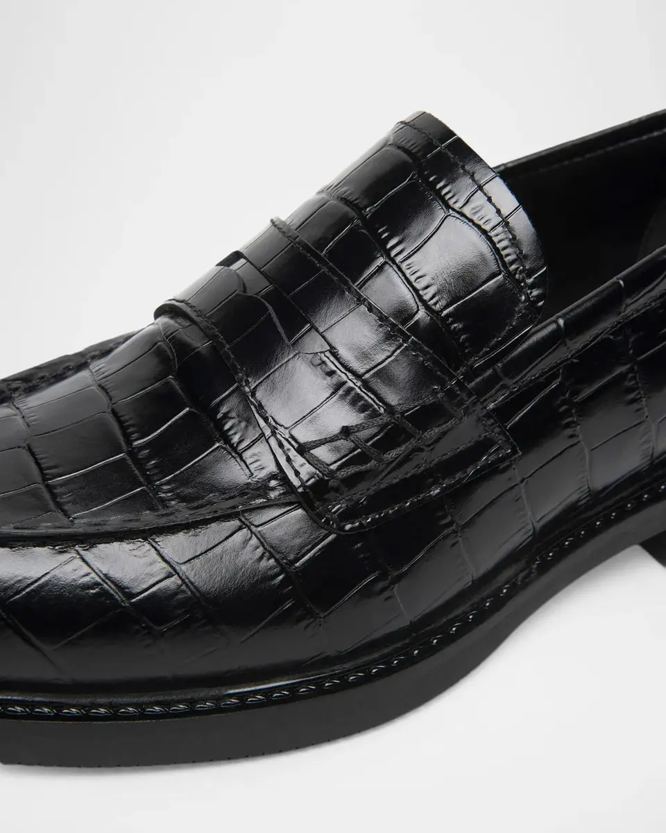 NeroGiardini Croc-Embossed Leather Penny Loafers | Thumbnail 3