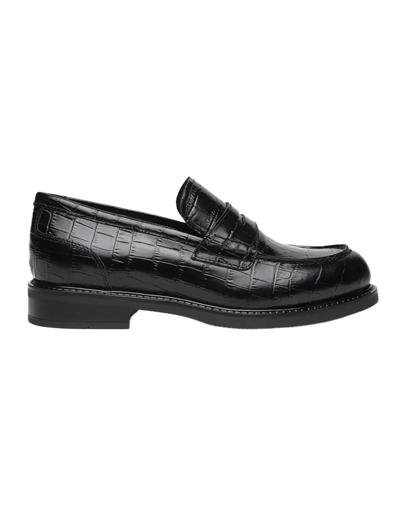 NeroGiardini Croc-Embossed Leather Penny Loafers