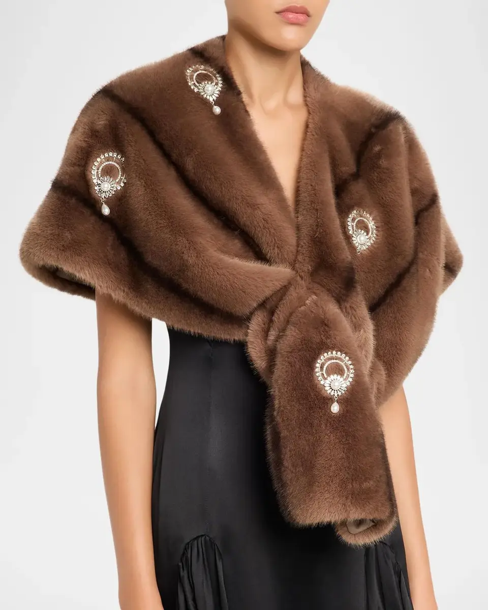 Cinq à Sept Gianella Embellished Fuax-Fur Stole | Thumbnail 3