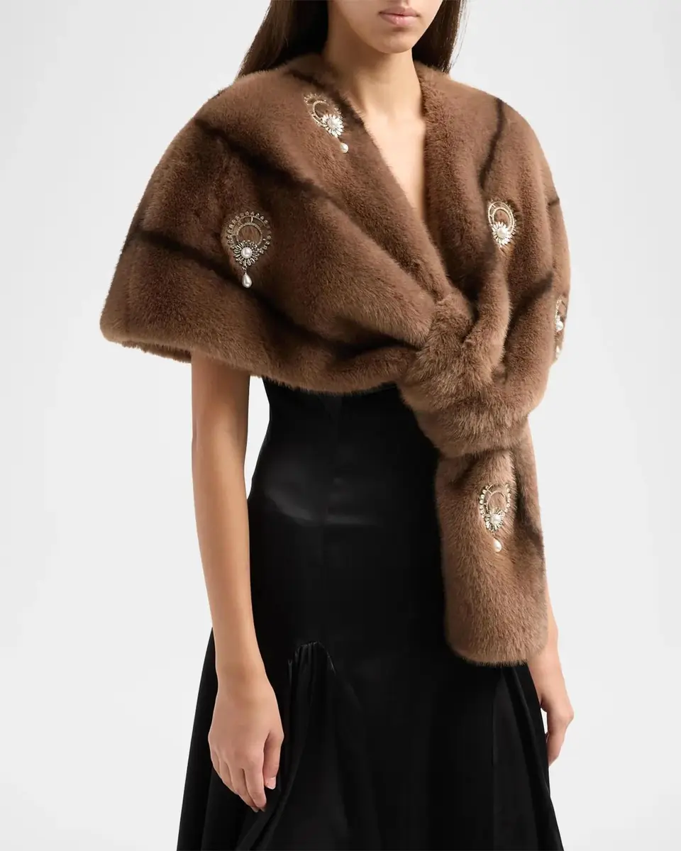 Cinq à Sept Gianella Embellished Fuax-Fur Stole | Thumbnail 4