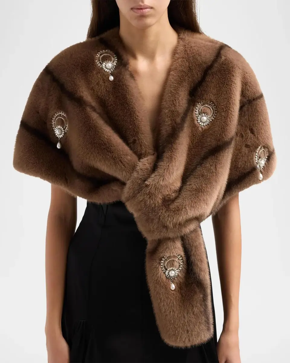 Cinq à Sept Gianella Embellished Fuax-Fur Stole | Thumbnail 5