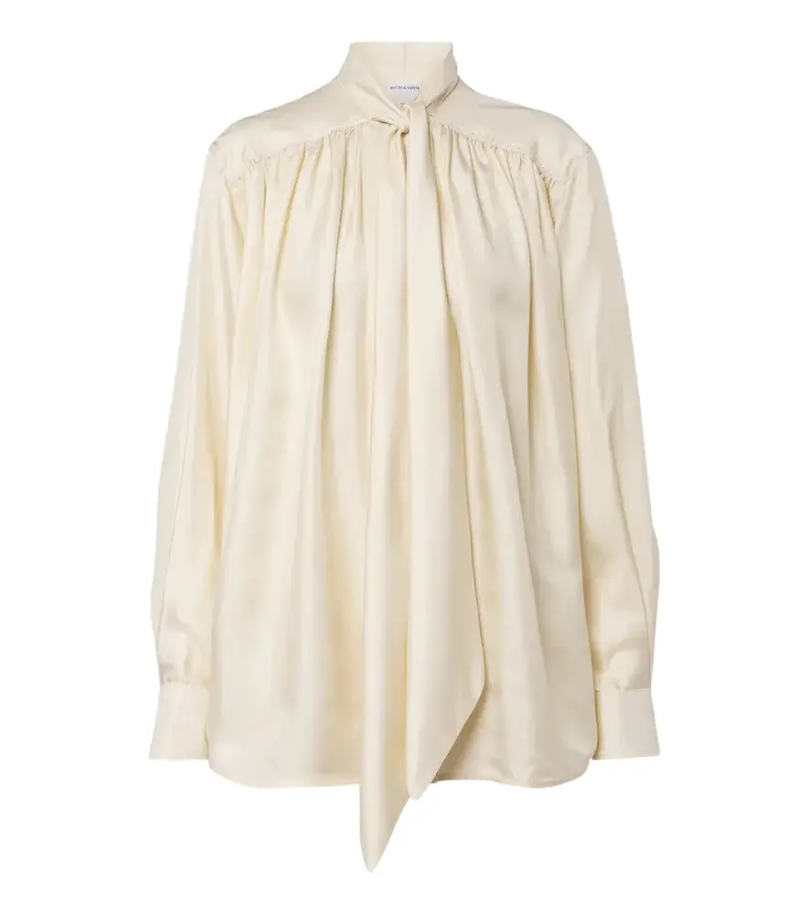 Bottega Veneta Tie-neck silk twill blouse