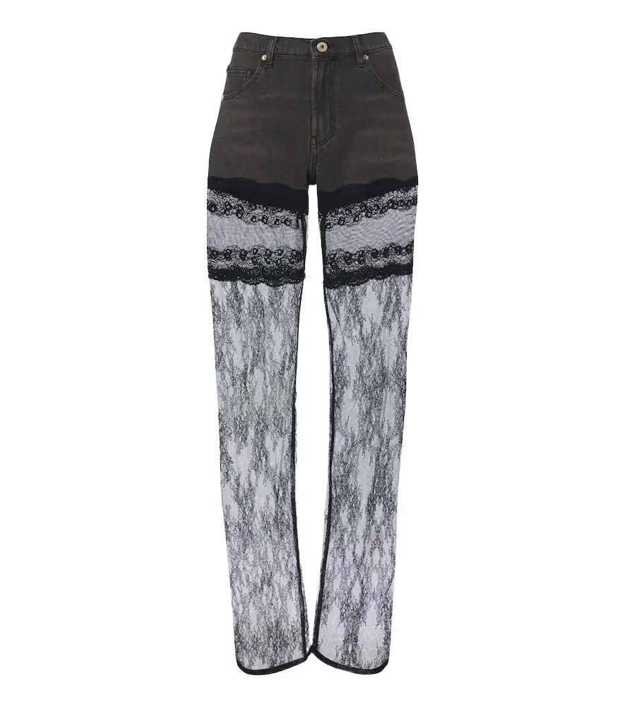 BLUMARINE Lace-trimmed wide-leg jeans
