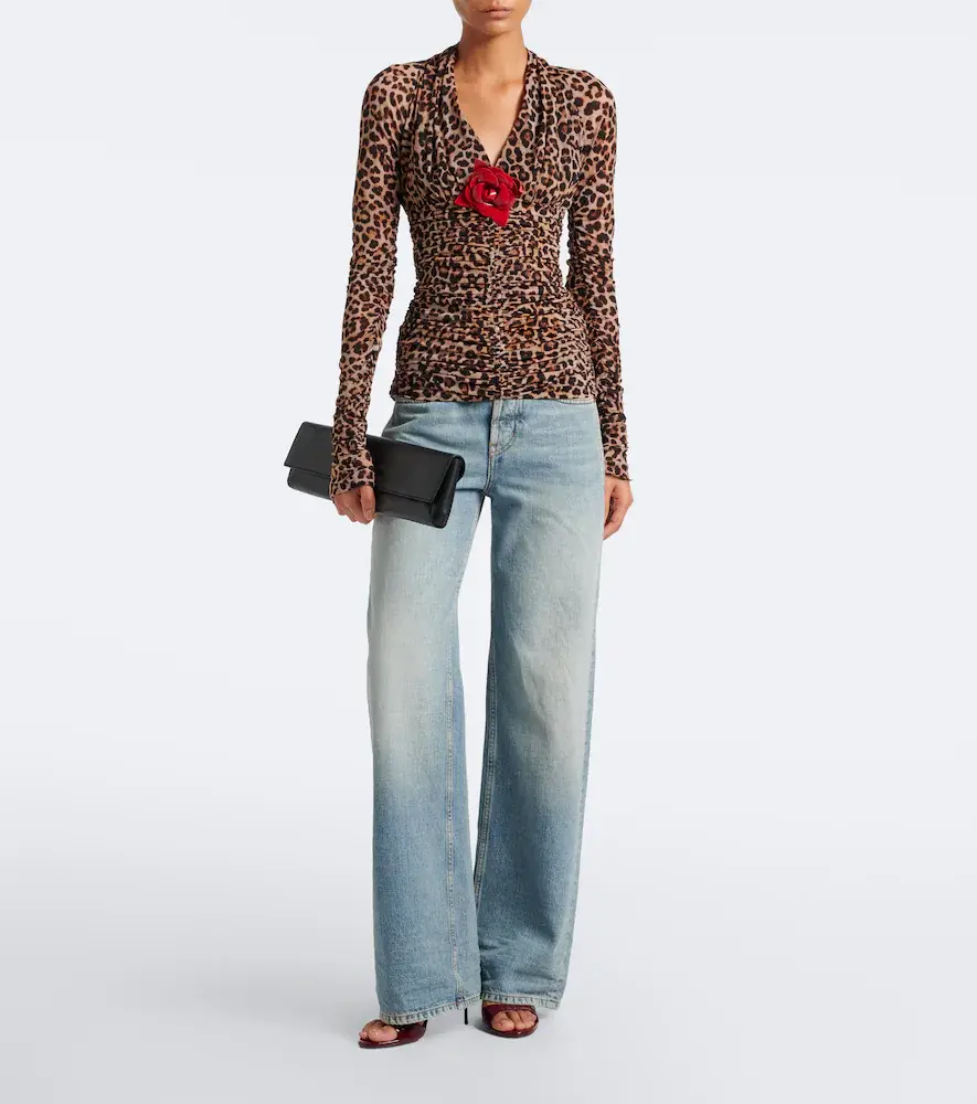 BLUMARINE Floral-appliqué leopard-print jersey top | Thumbnail 2