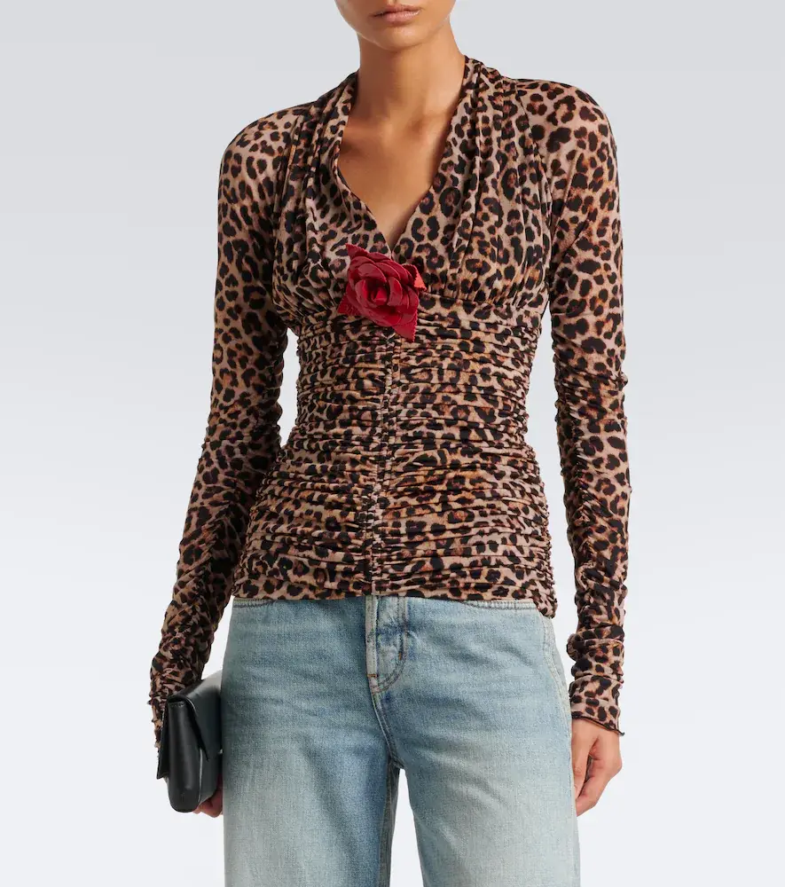 BLUMARINE Floral-appliqué leopard-print jersey top | Thumbnail 4