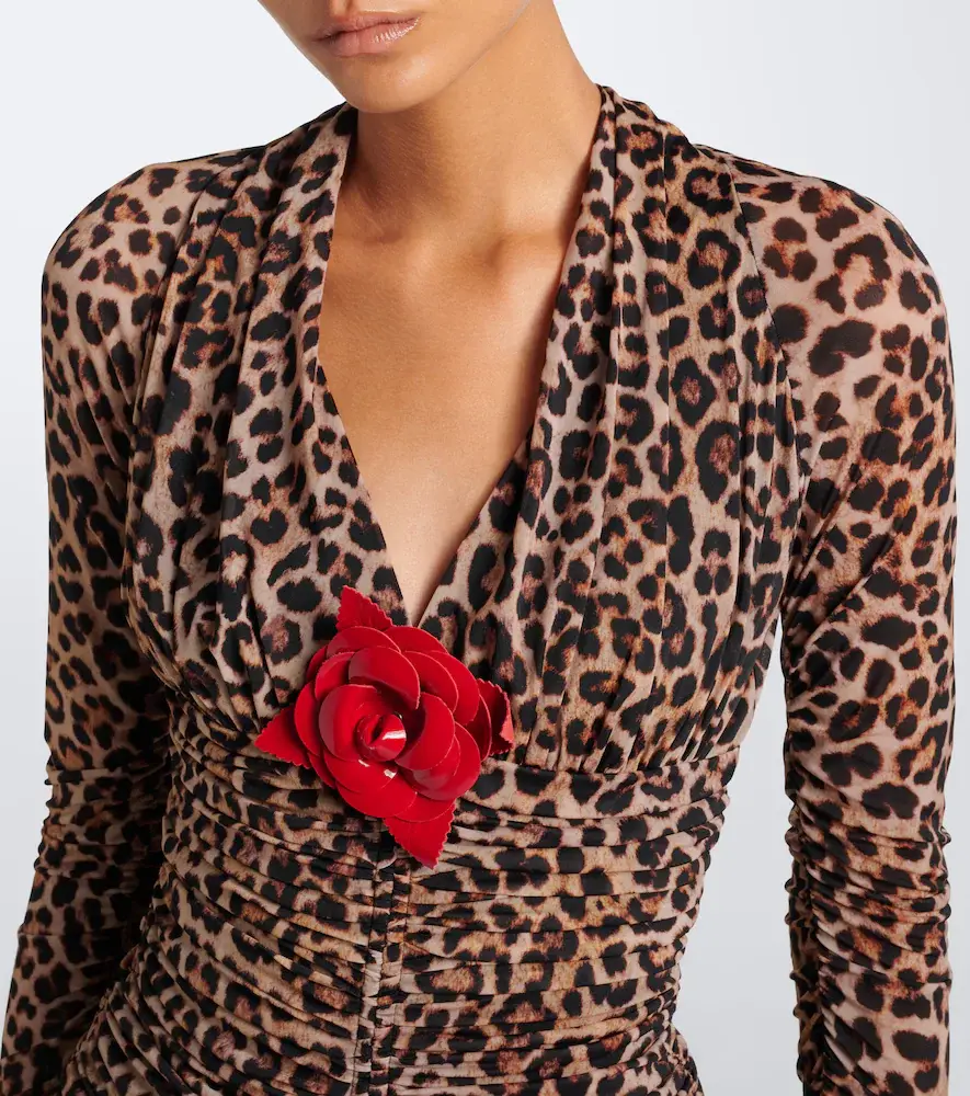 BLUMARINE Floral-appliqué leopard-print jersey top | Thumbnail 5