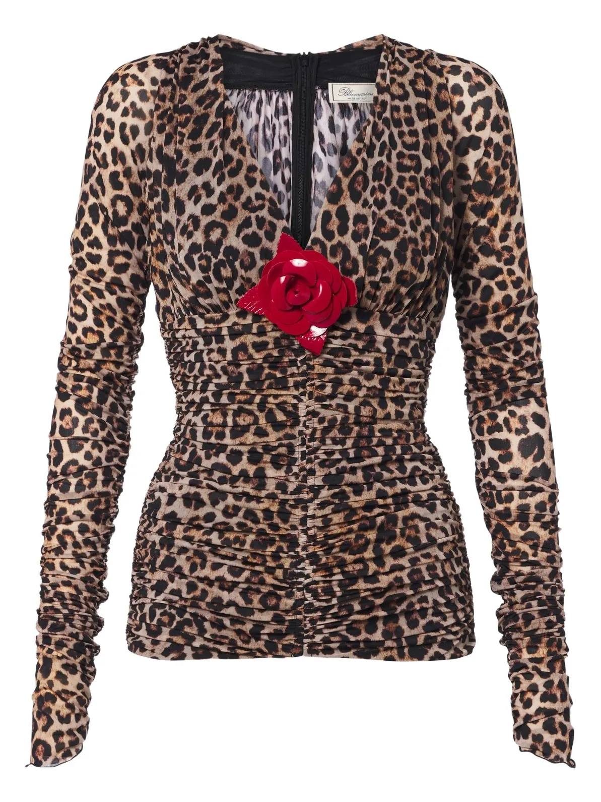 BLUMARINE Floral-appliqué leopard-print jersey top