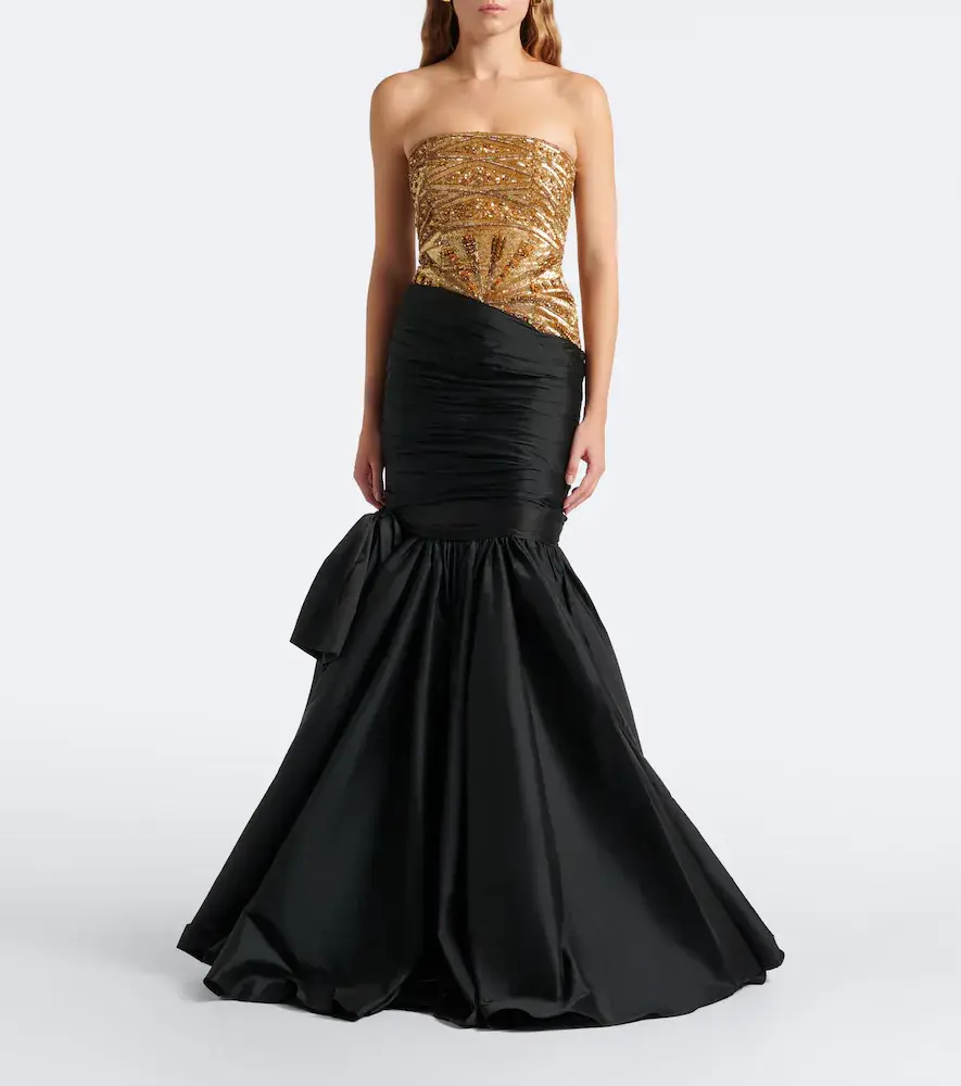 LA FUORI Là Fuori Gilded Geo draped sequined bustier gown | Thumbnail 2